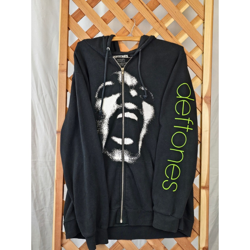 Deftones Around The Fur Full Zip Hoodie Mens XL Black Band Graphic -Excellent